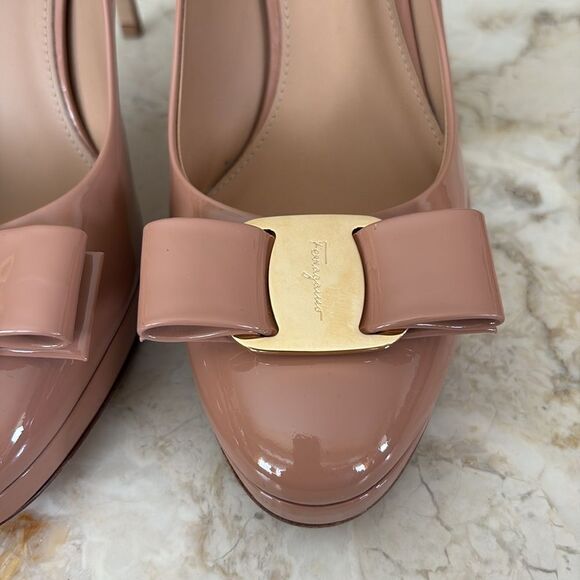 Salvatore Ferragamo Osimo Patent Leather Vara Bow High-Heel Pumps Ballerina Pink - Picture 7 of 16